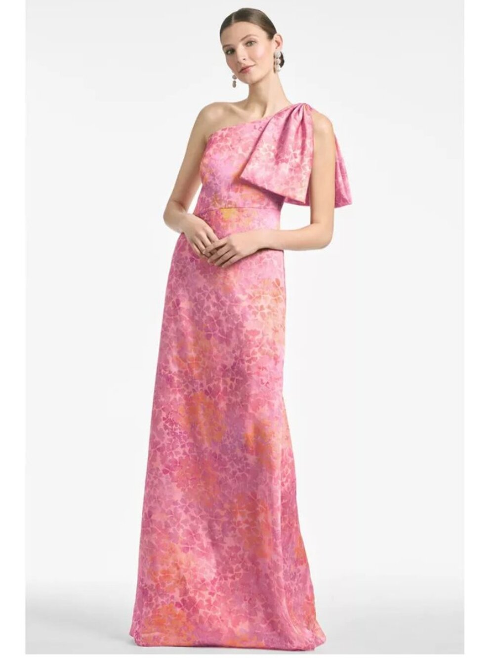 Sachin + Babi Pink and Orange One-Shoulder Floral Evening Gown
